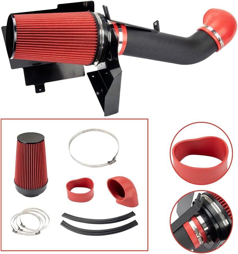 AUTOSITY 4" Cold Air Intake System Kits w/Filter Aluminum Replacement for 2002-2006 Escalade/Avalanche 1500/ Yukon, 2000-2006 Suburban 1500/2500 5.3L/6.0L, 1999-2006 Silverado/Sierra 1500 2500 (Red) - Image 3